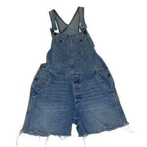 Free People WE THE FREE Denim Shortalls Size 24 Jean Short Overalls Button Fly